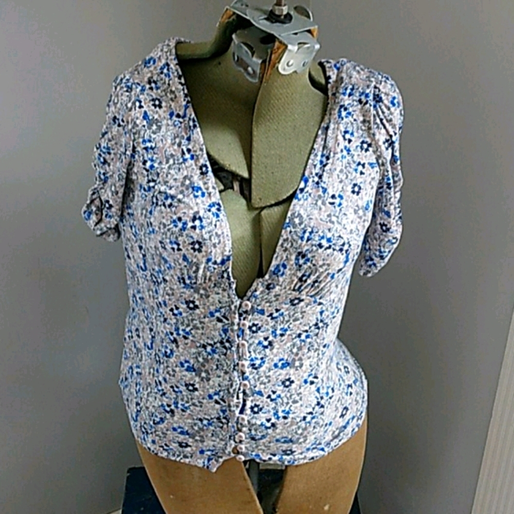 FREE PEOPLE ANTHROPOLOGIE PUFF SLEEVE TOP XS